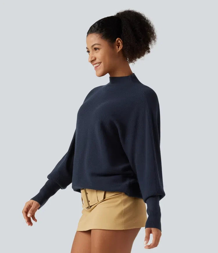 Mock Neck Batwing Long Sleeve Work Sweater