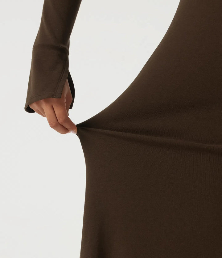 High Neck Long Sleeve Asymmetric Thermal Casual Bodycon Midi Dress