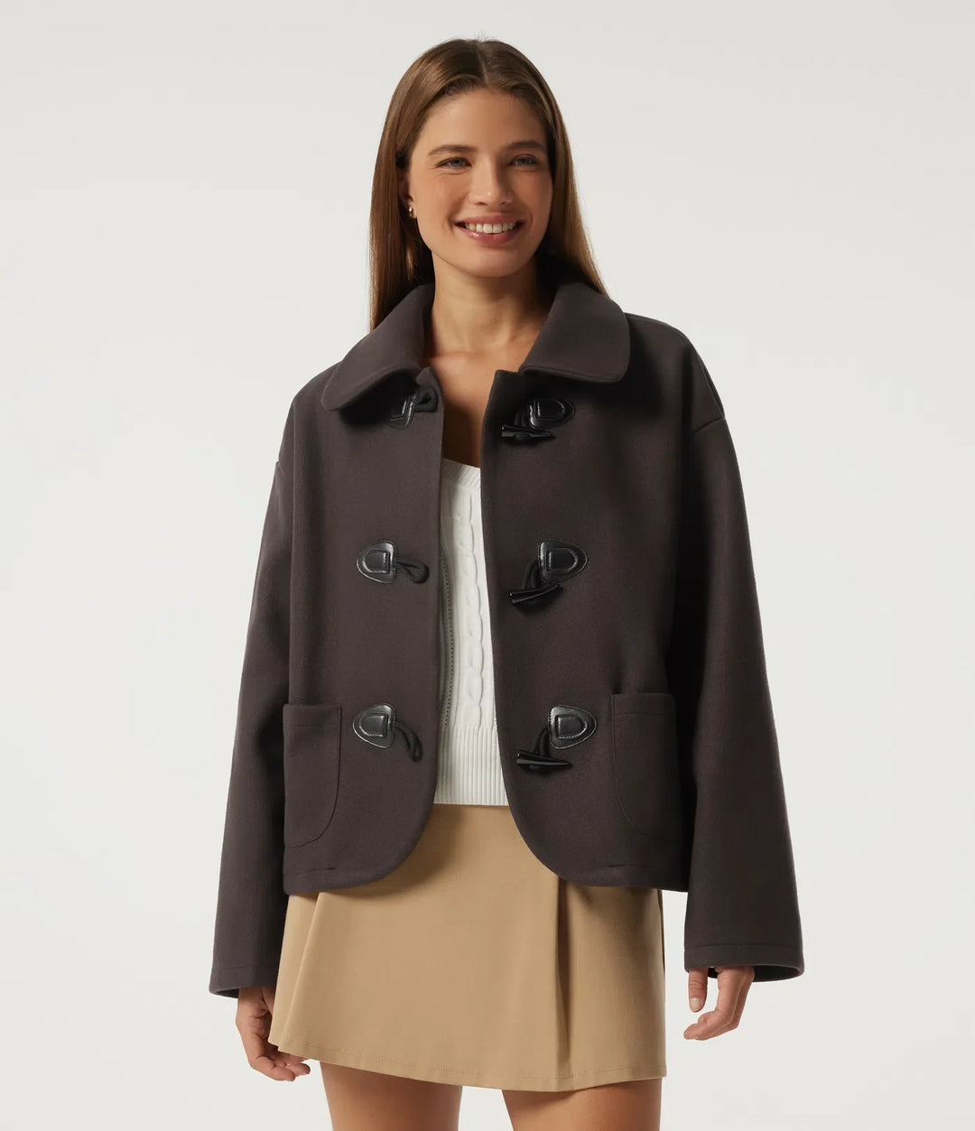 Collared Long Sleeve Casual Coat with Pockets