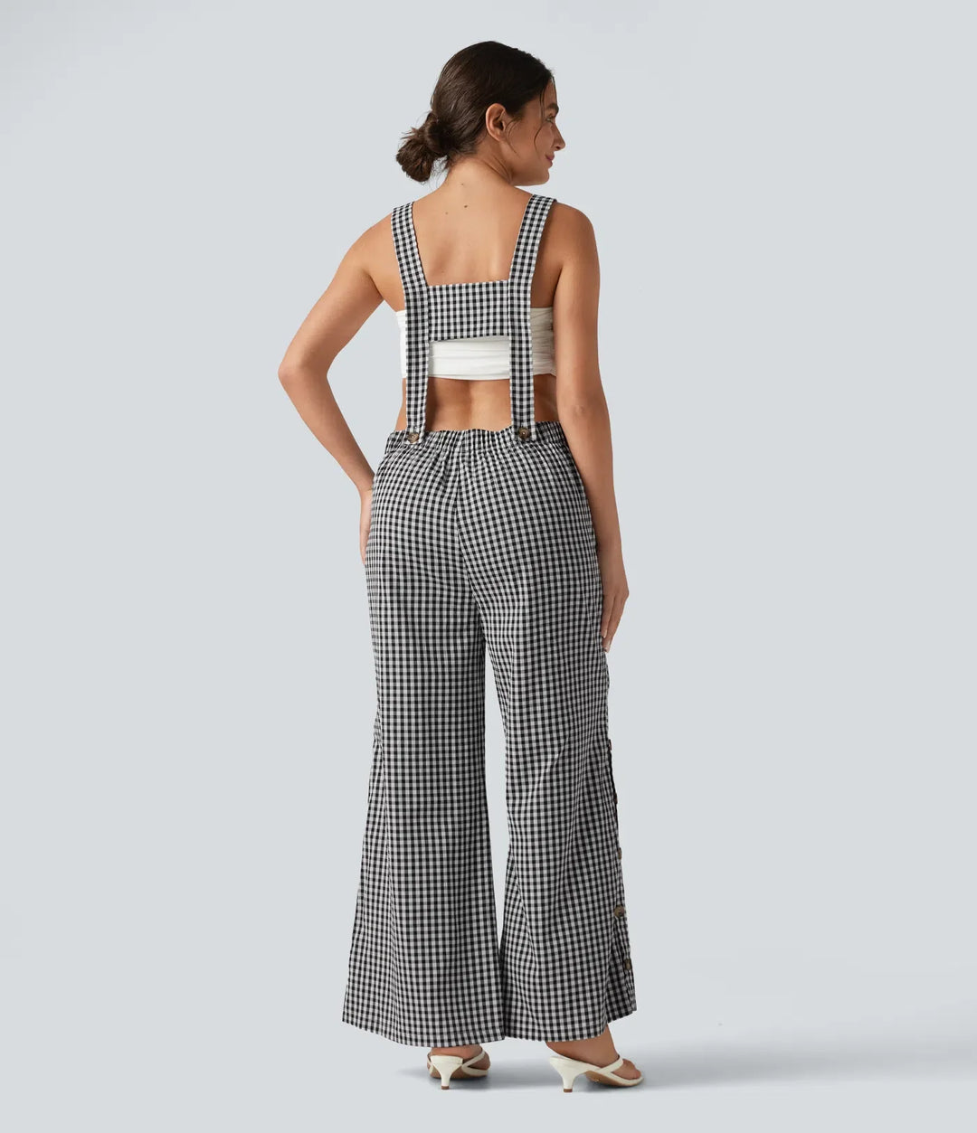 Adjustable Straps Gingham Casual Baggy Overalls with Pockets-Easy Peezy