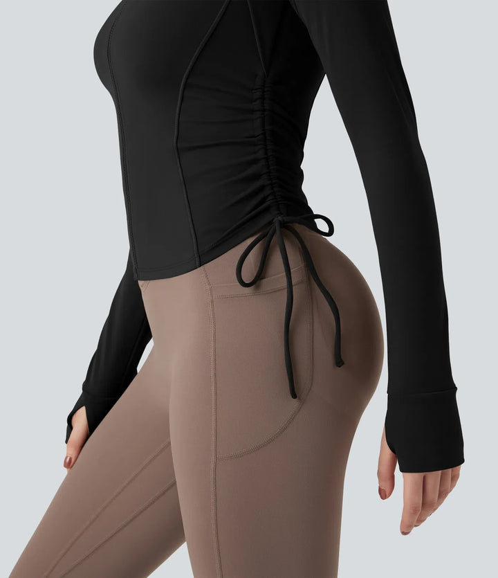 SoftlyZero Plush Long Sleeve Thumb Hole Drawstring Yoga Jacket