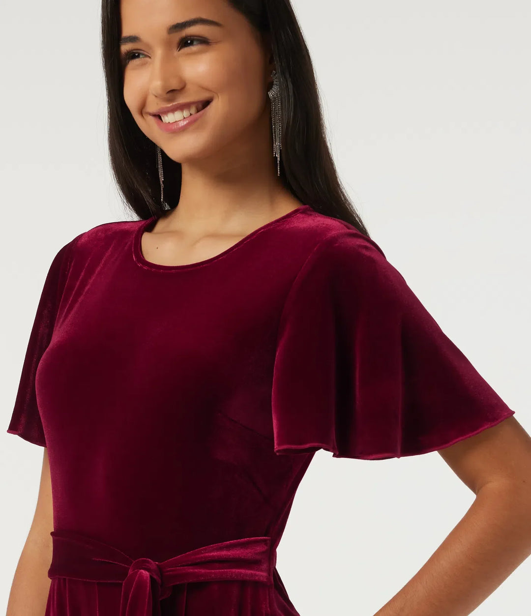 Round Neck Flounce Short Sleeve Keyhole Back Tie Front Velvet Party Jumpsuit with Pockets -Easy Peezy Edition