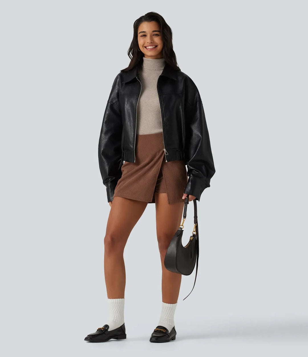 High Neck Long Sleeve Thumb Hole Work Sweater
