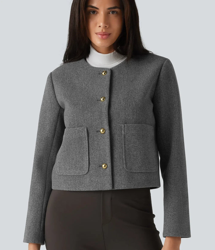 Round Neck Button Fly Work Jacket with Pockets