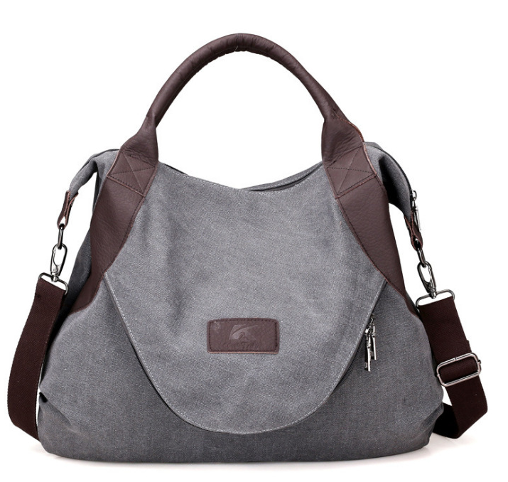 Lake blue canvas shoulder bag with contrast handles