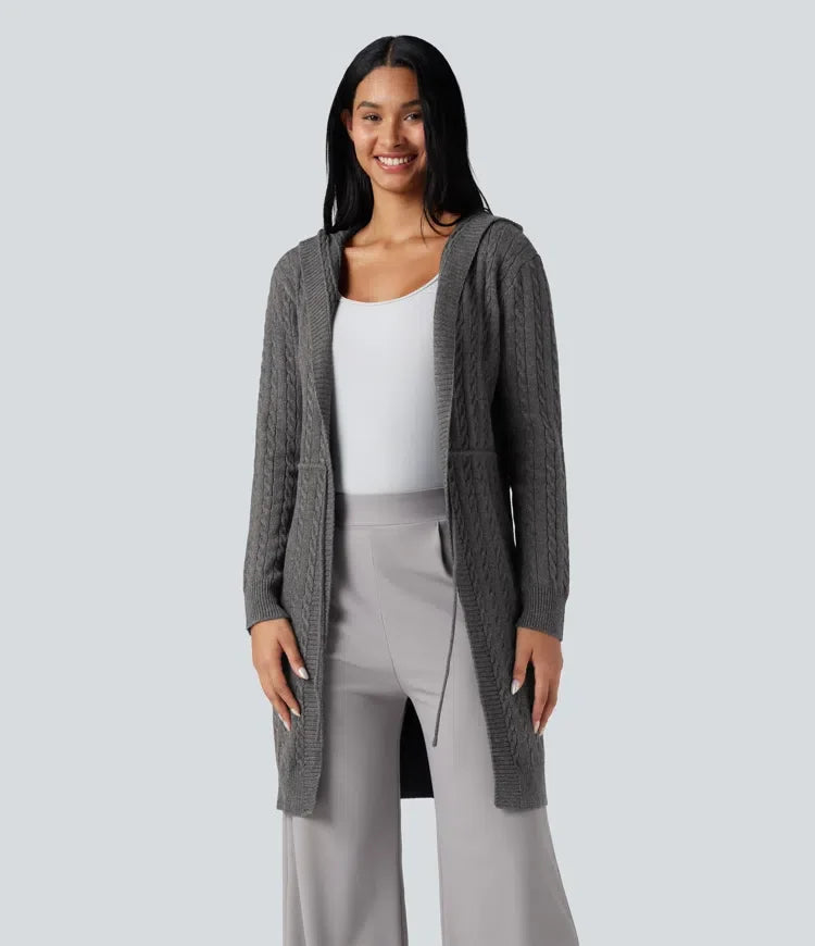 Hooded Long Sleeve Drawstring Casual Longline Cardigan