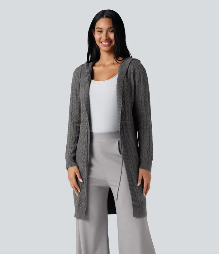 Hooded Long Sleeve Drawstring Casual Longline Cardigan