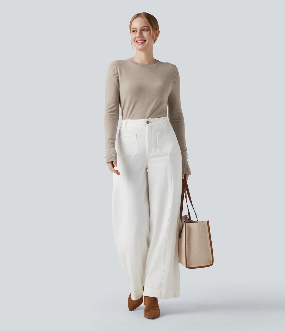 Round Neck Long Sleeve Work Sweater