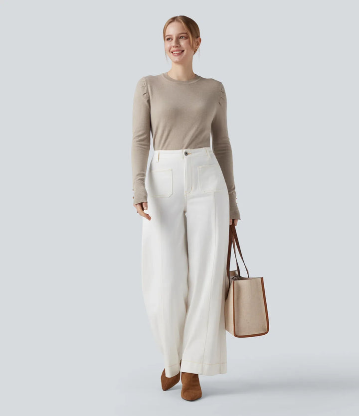 Round Neck Long Sleeve Work Sweater