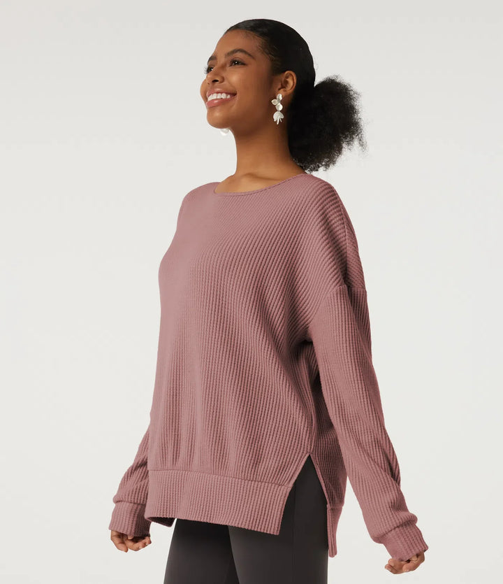 Round Neck Long Sleeve Slit Hem Casual Sweatshirt