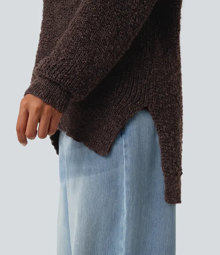 V Neck Long Sleeve High Low Casual Sweater