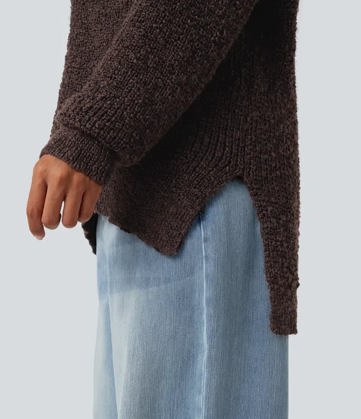 V Neck Long Sleeve High Low Casual Sweater