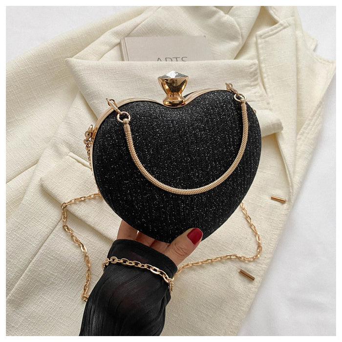 Riley | Heart-Shaped Metallic Evening Clutch with Chain