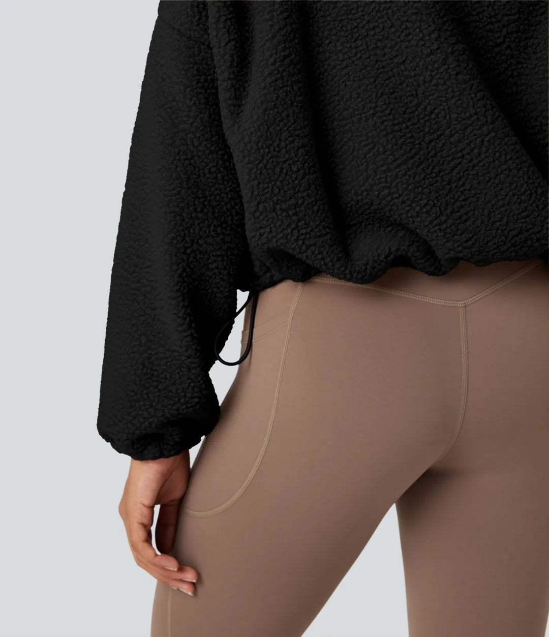 High Neck Long Sleeve Zipper Fleece Workout Jacket with Pockets