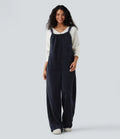 Tie Back Chenille Waffle Casual Overalls with Pockets