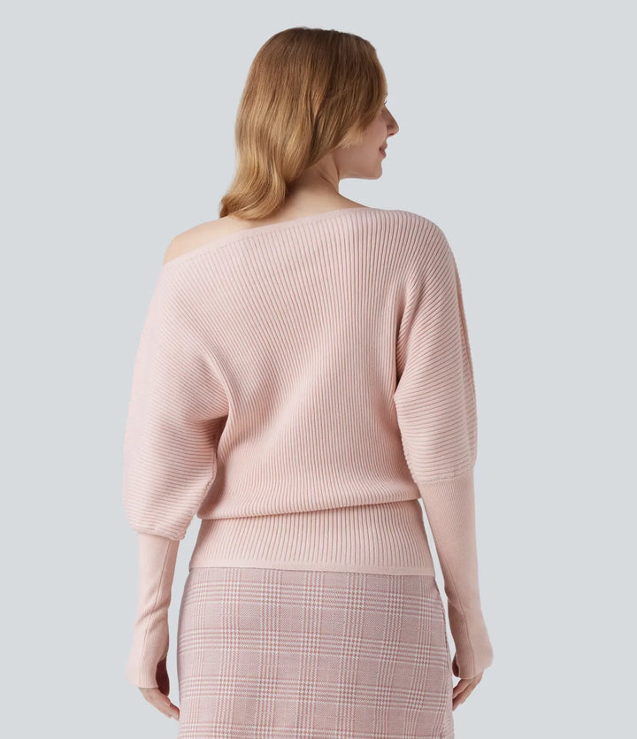 One Shoulder Long Sleeve Thumb Hole Casual Sweater