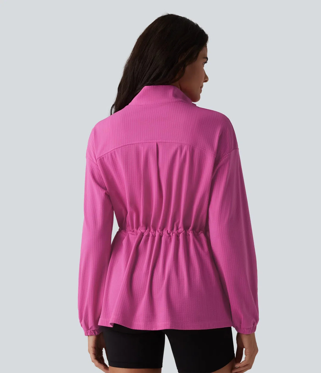 Long Sleeve Inner Drawstring Stripes Quick Dry Workout Jacket-UPF40+