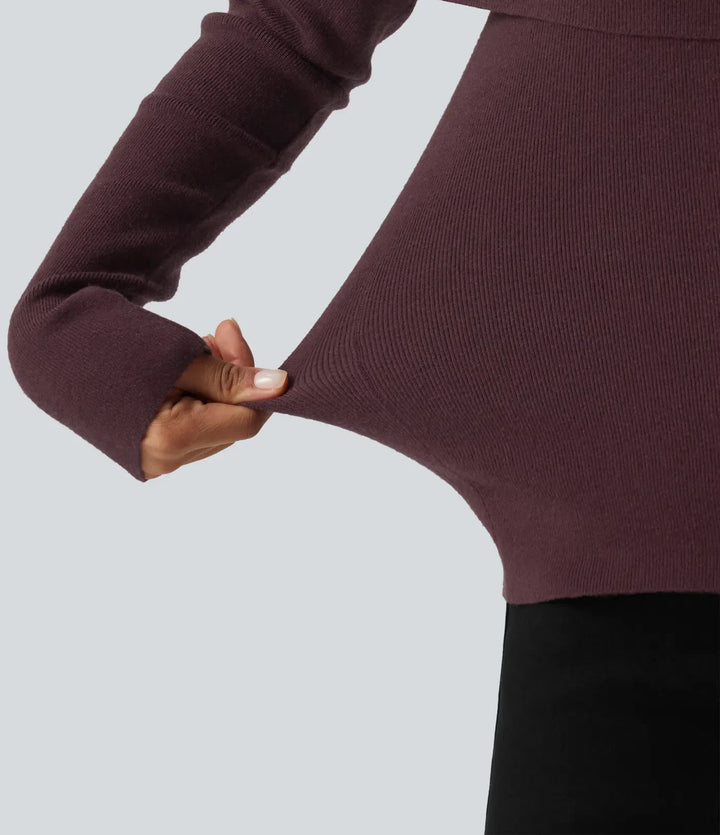 High Neck Cut Out Long Sleeve Slim Casual Sweater