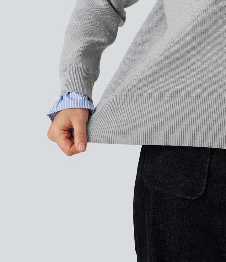 Collared V Neck Long Sleeve 2-in-1 Work Sweater