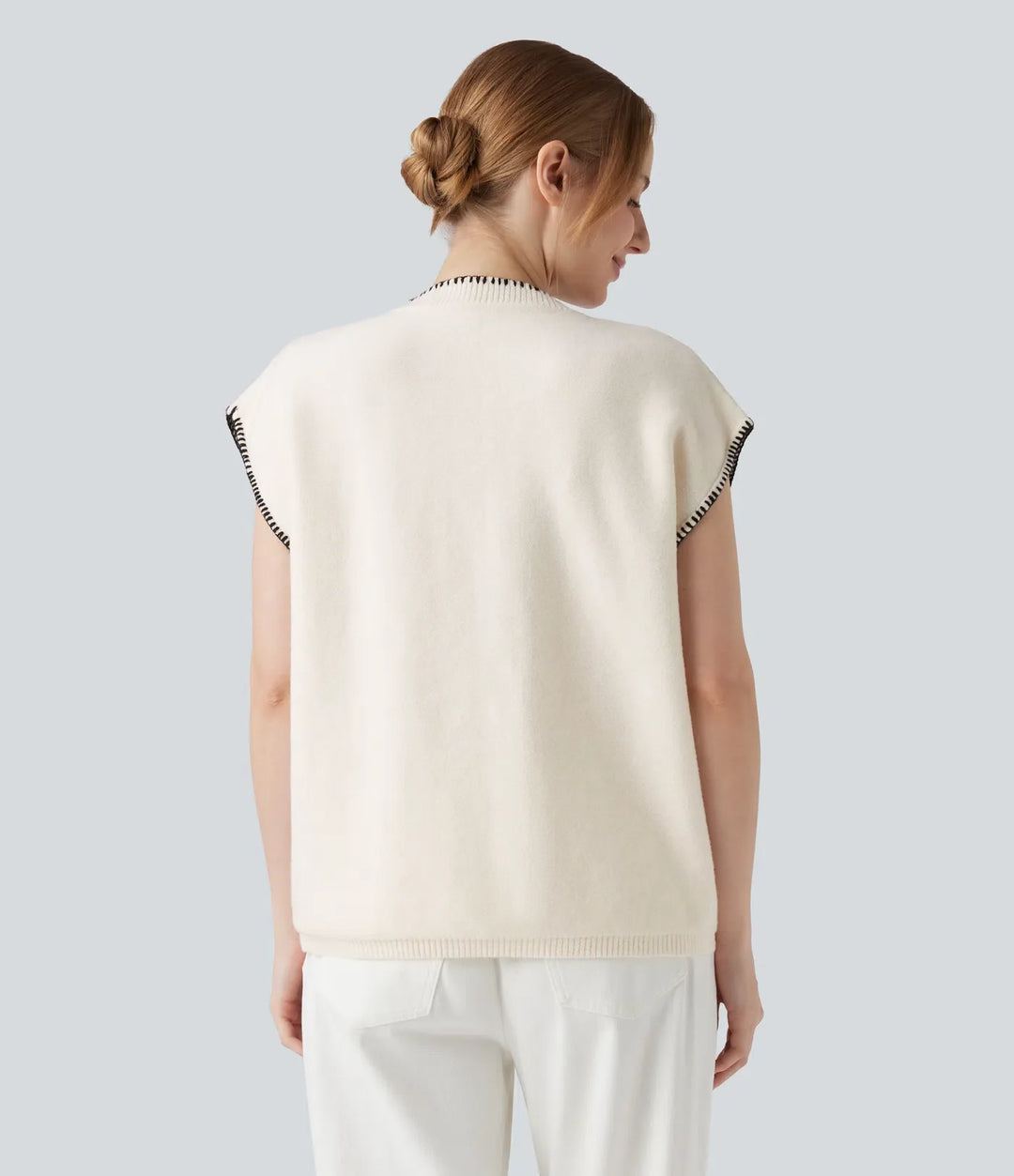 Round Neck Color Block Work Sweater Vest