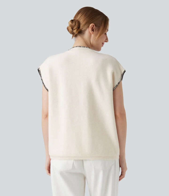 Round Neck Color Block Work Sweater Vest