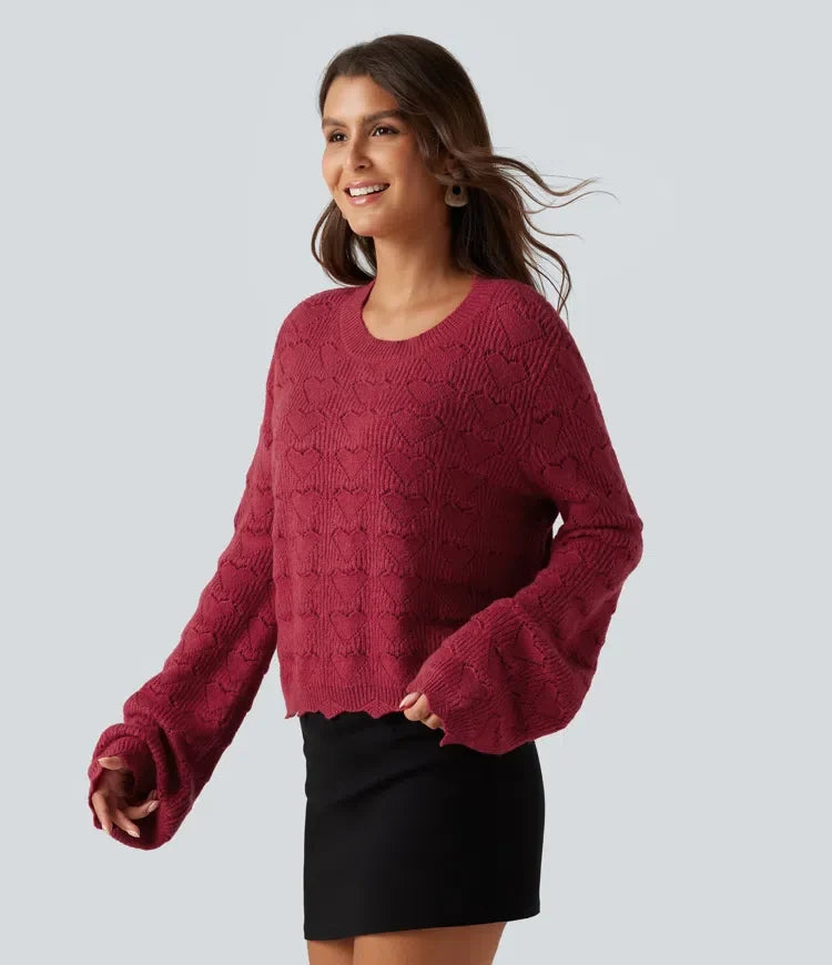 Round Neck Dropped Shoulder Long Sleeve Casual Sweater