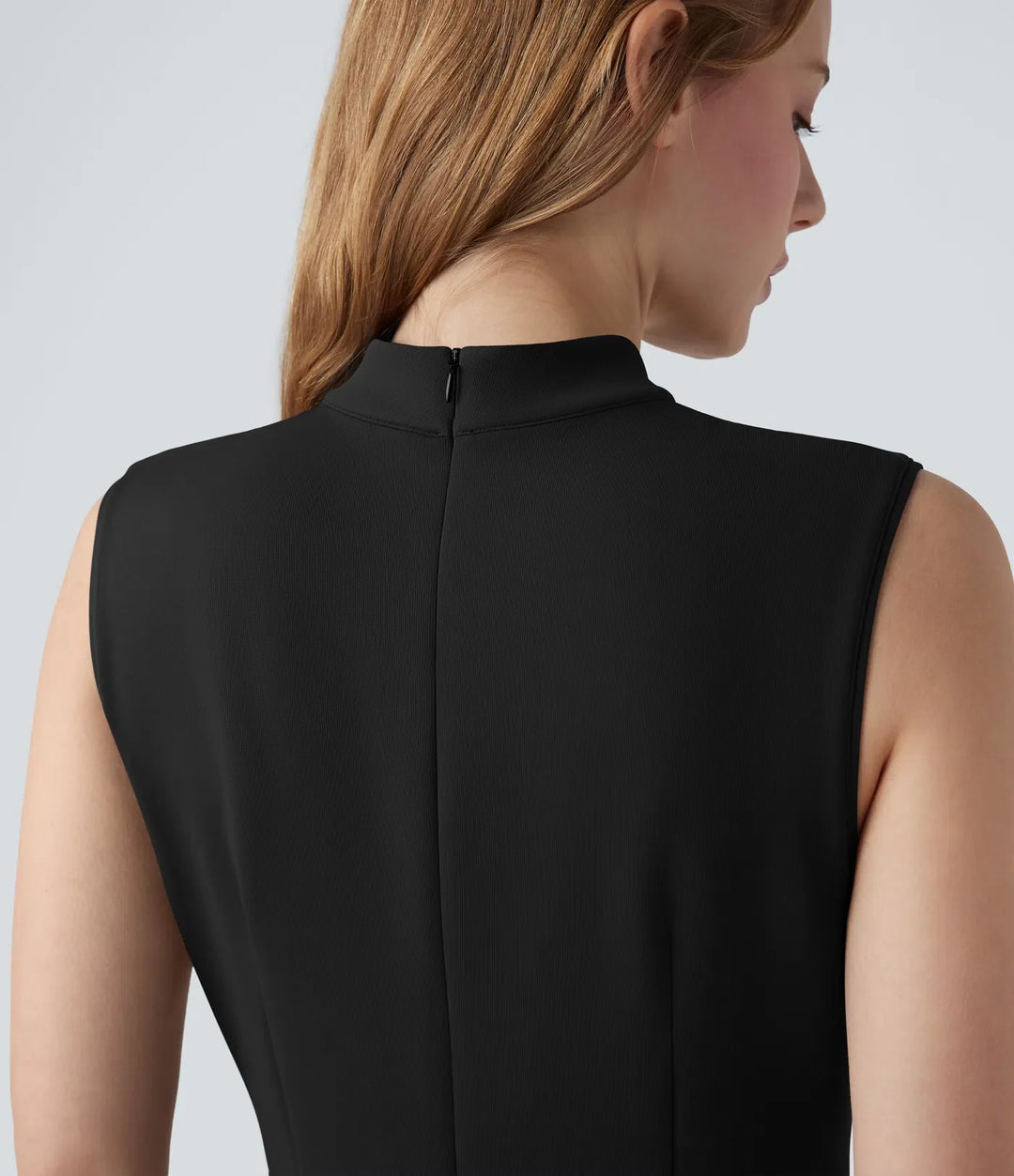 Mock-neck Zipper Sleeveless Work Wide Leg Jumpsuit with Pockets