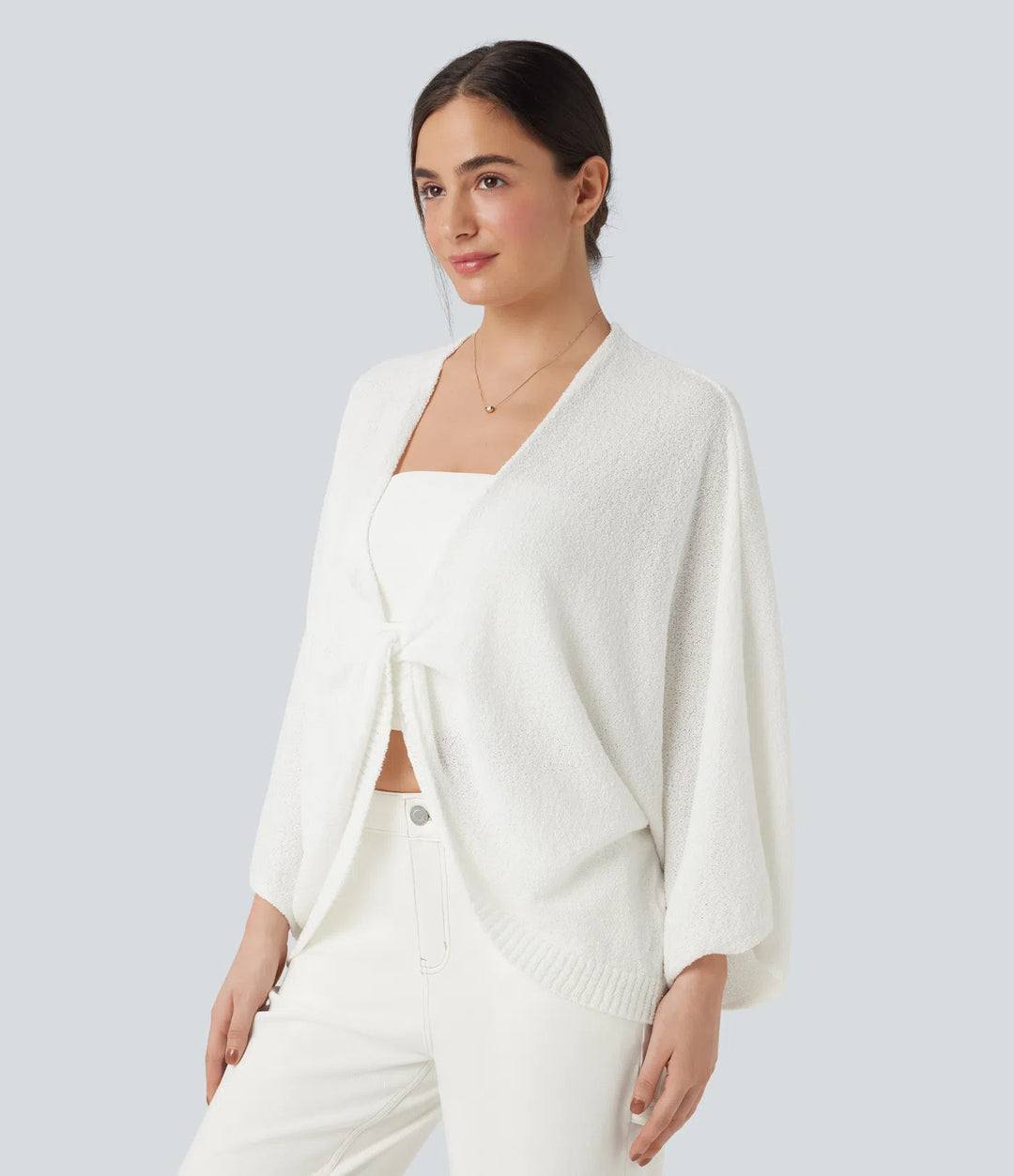 Deep V-neck Batwing Sleeve Relaxed Fit Casual Cardigan
