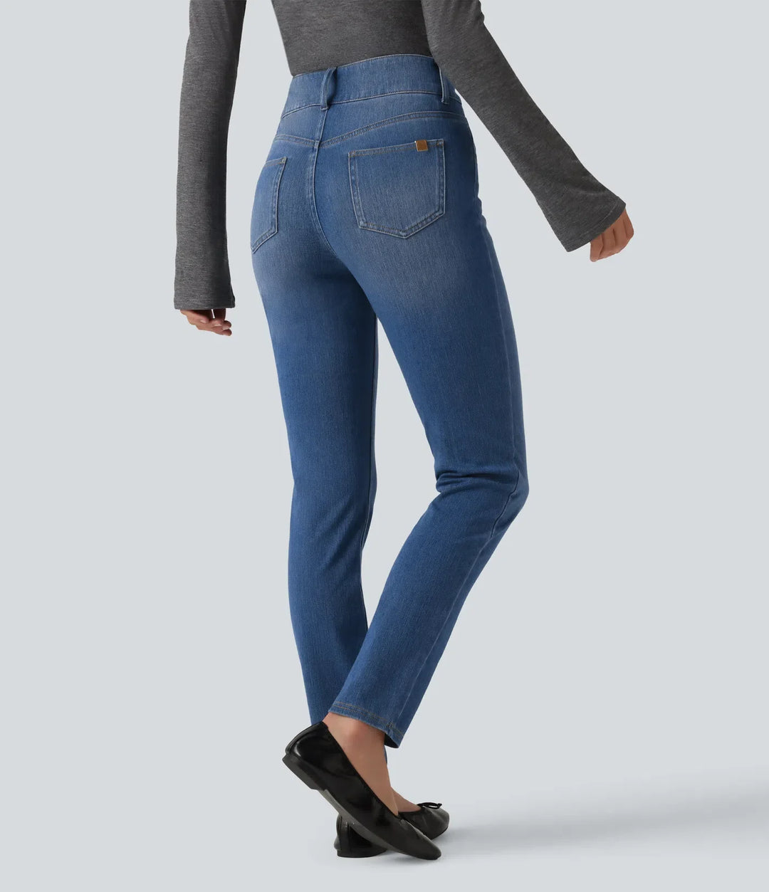 Halara Flex Mid Rise Asymmetric Casual Skinny Jeans with Pockets