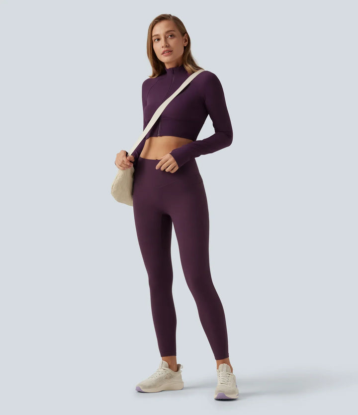 Halara UltraSculpt Mock Neck Raglan Long Sleeve Thumb Hole Cropped Yoga Jacket