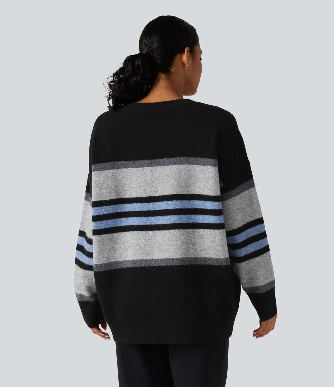 Round Neck Long Sleeve Oversize Striped Casual Sweater