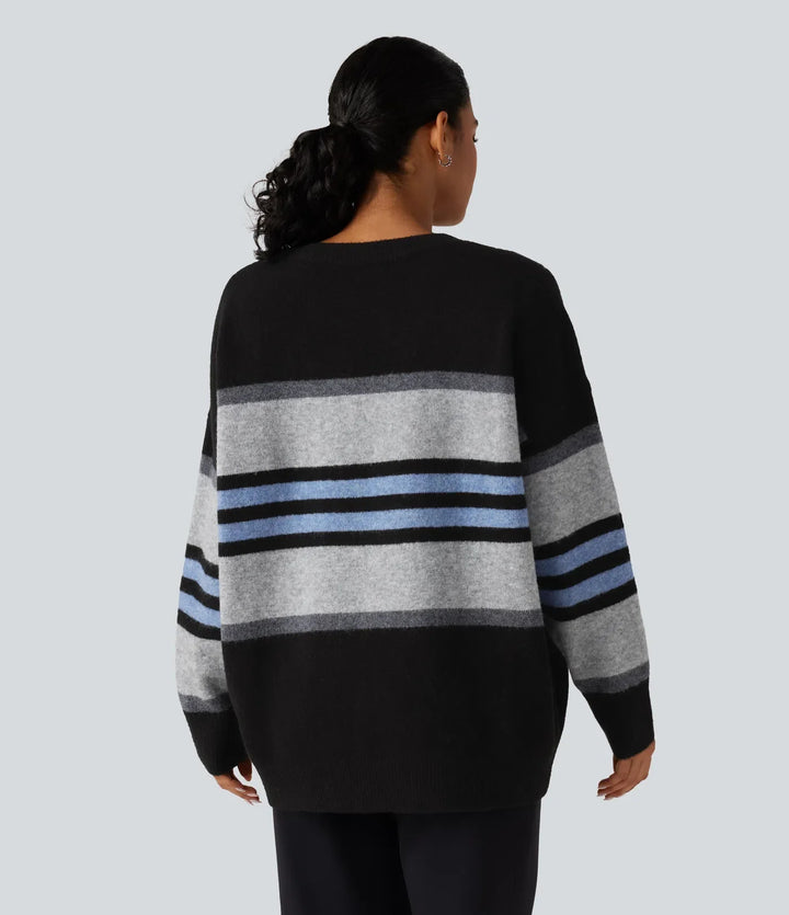 Round Neck Long Sleeve Oversize Striped Casual Sweater