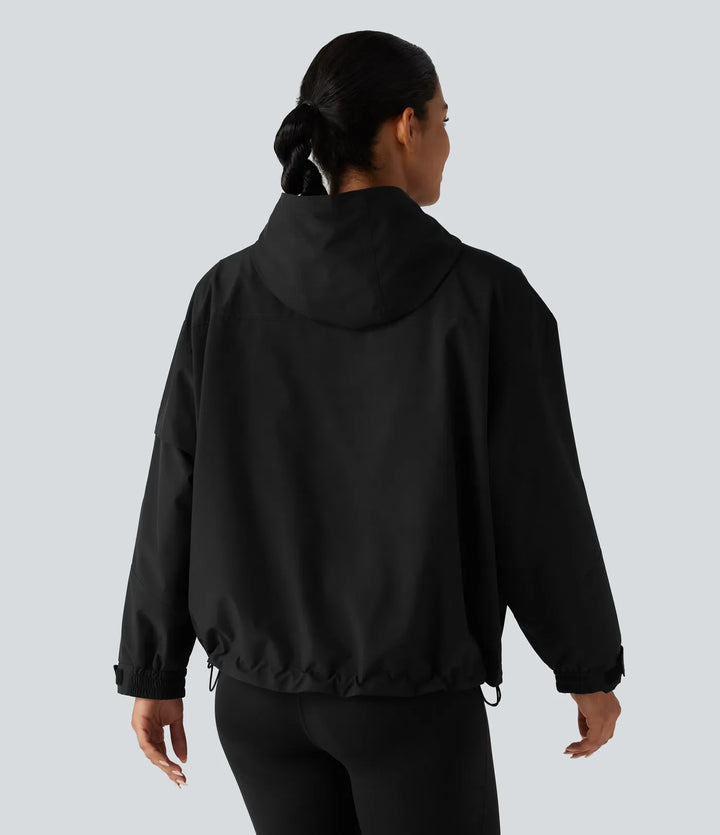 Hooded Drawstring Long Sleeve Casual Jacket with Pockets