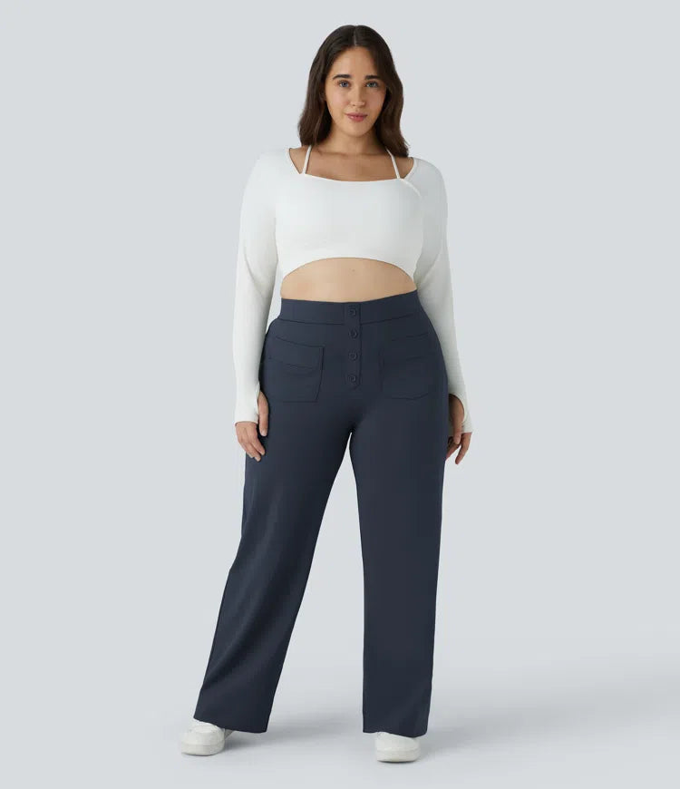 DayStretch High Waisted Pockets Straight Leg Casual Plus Size Pants