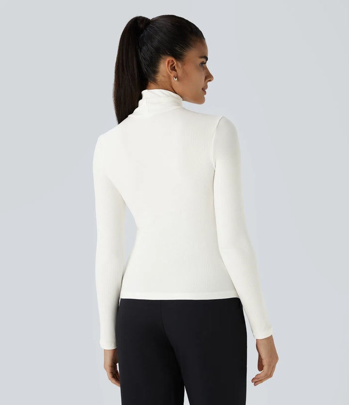 Ribbed Knit High Collar Long Sleeve Casual Top