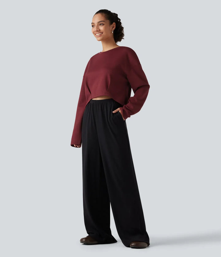 Boat Neck Long Sleeve Ruched Lounge Top