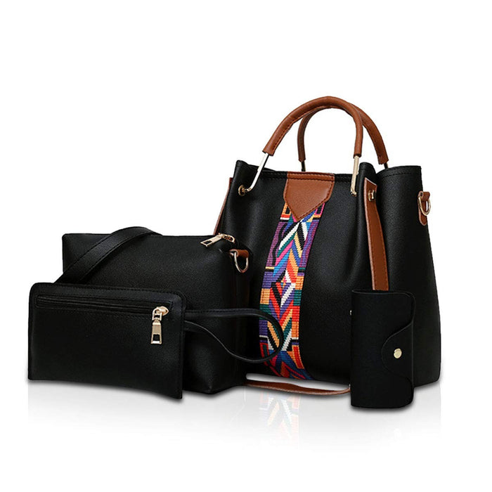 Peyton | 4-Piece Faux Leather Handbag Set with Tote and Wristlet