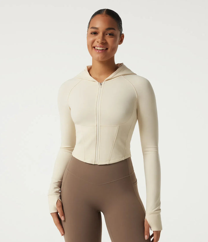 Hooded Long Sleeve Workout Jacket with Thumb Hole