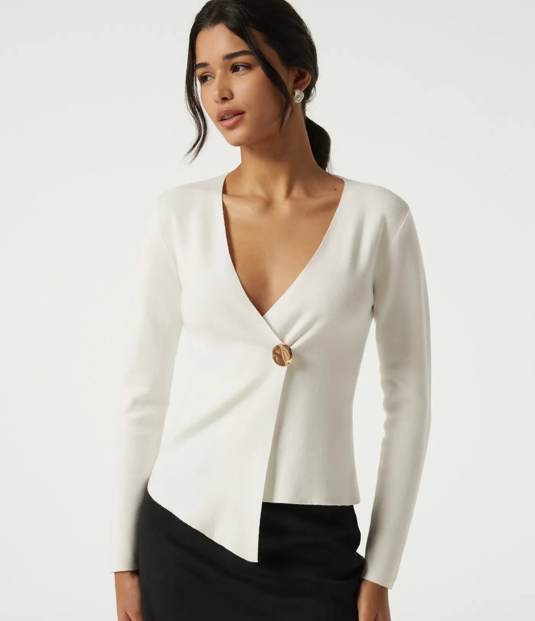 V Neck Long Sleeve Open Front Work Cardigan