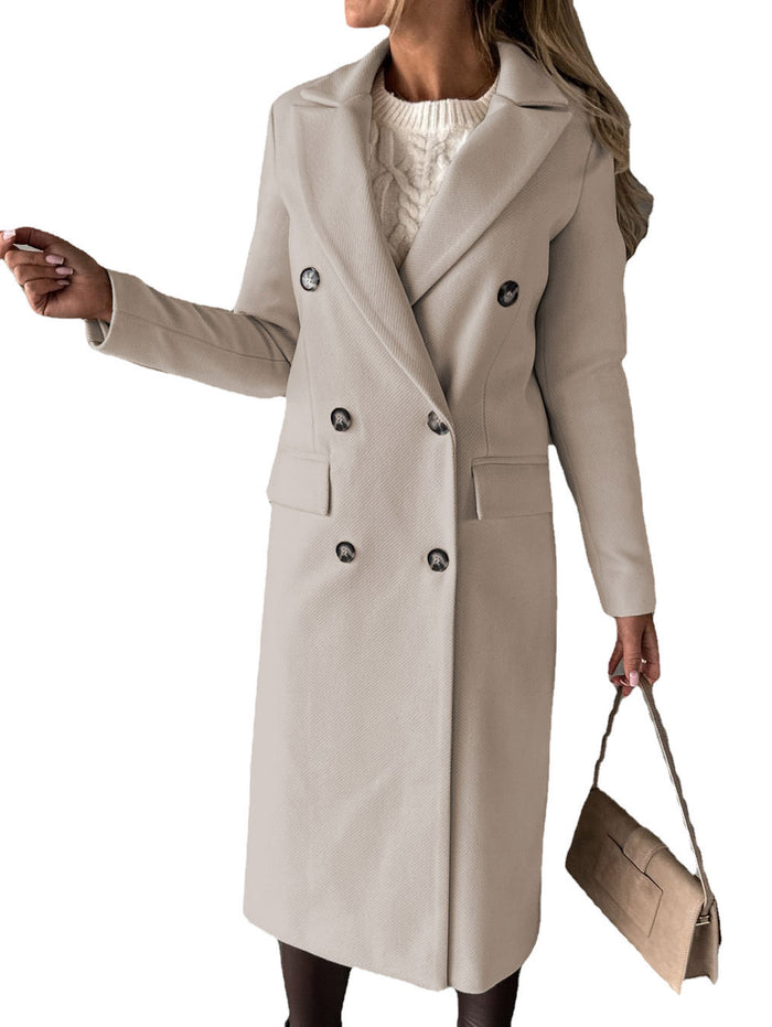 Kinsley | Long Double-Breasted Lapel Coat with Slim Fit