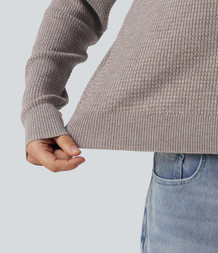 Round Neck Long Sleeve Cut-Out Back Casual Sweater