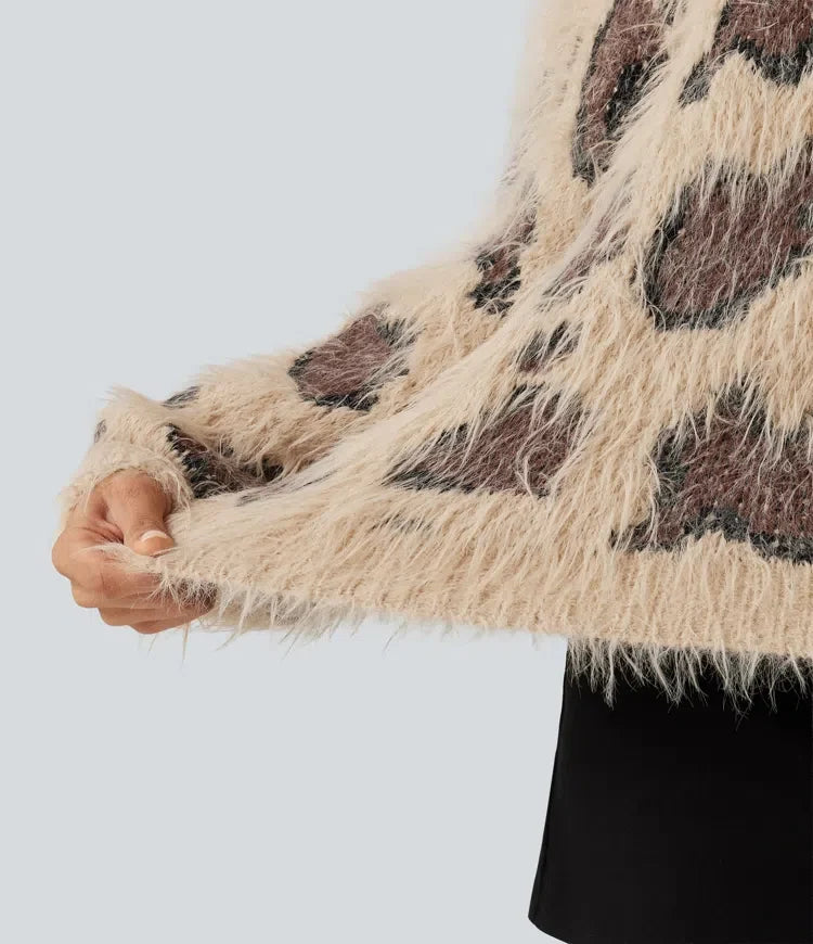 Round Neck Long Sleeve Leopard Print Casual Sweater