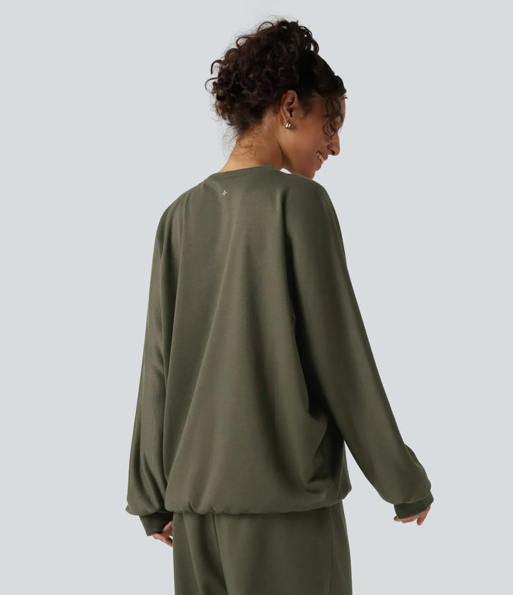 Round Neck Long Sleeve French Terry Casual Sweatshirt