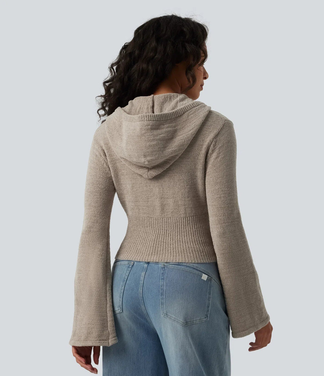 Hooded Flounce Sleeve Zip Fly Casual Cardigan