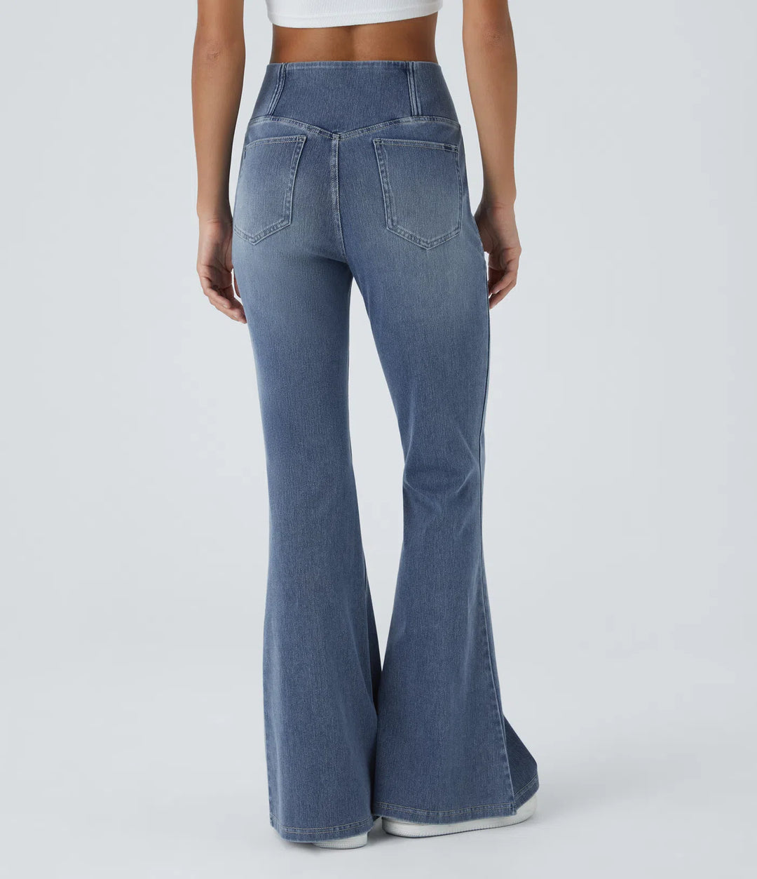 Halara Flex High Waisted Crossover Pocket Washed Casual Flare Jeans