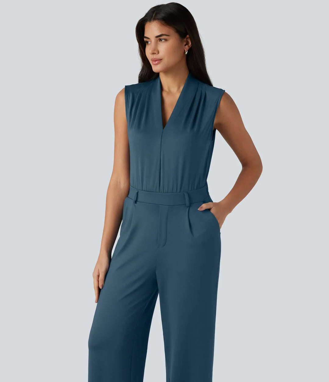 V Neck Sleeveless Work Jumpsuit with Pockets-Easy Peezy Edition