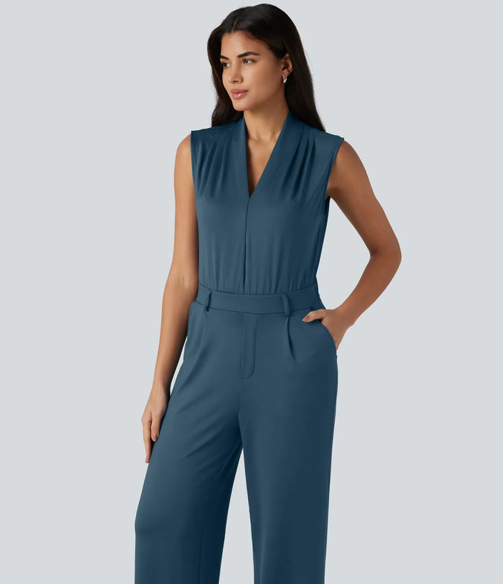 V Neck Sleeveless Work Jumpsuit with Pockets-Easy Peezy Edition