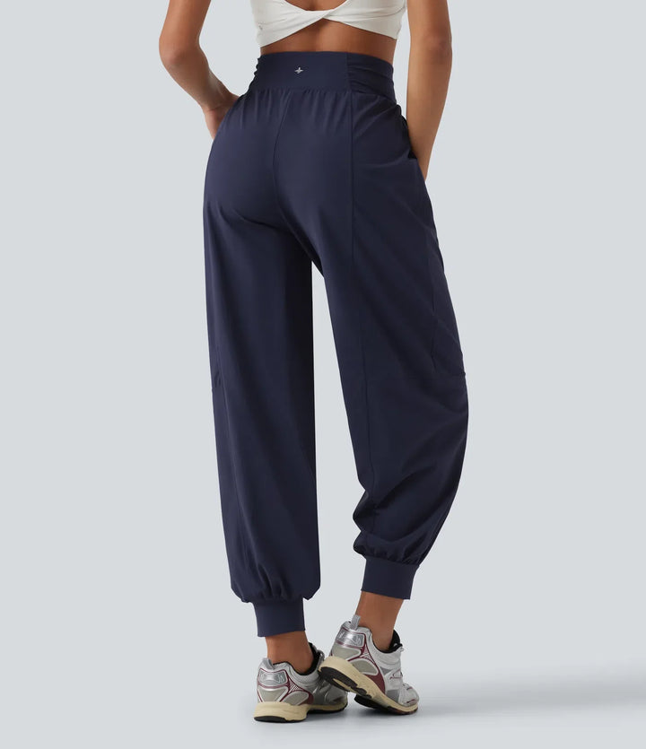 High Waisted Color Block Drawstring Quick Dry InstantCool Running Joggers with Pockets