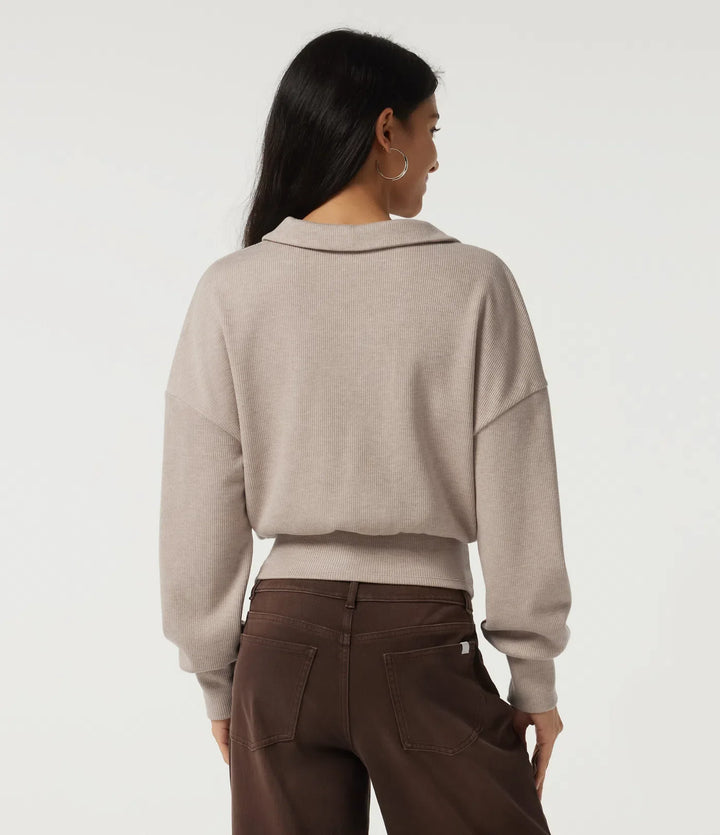 Ribbed Knit Lapel Long Sleeve Casual Top