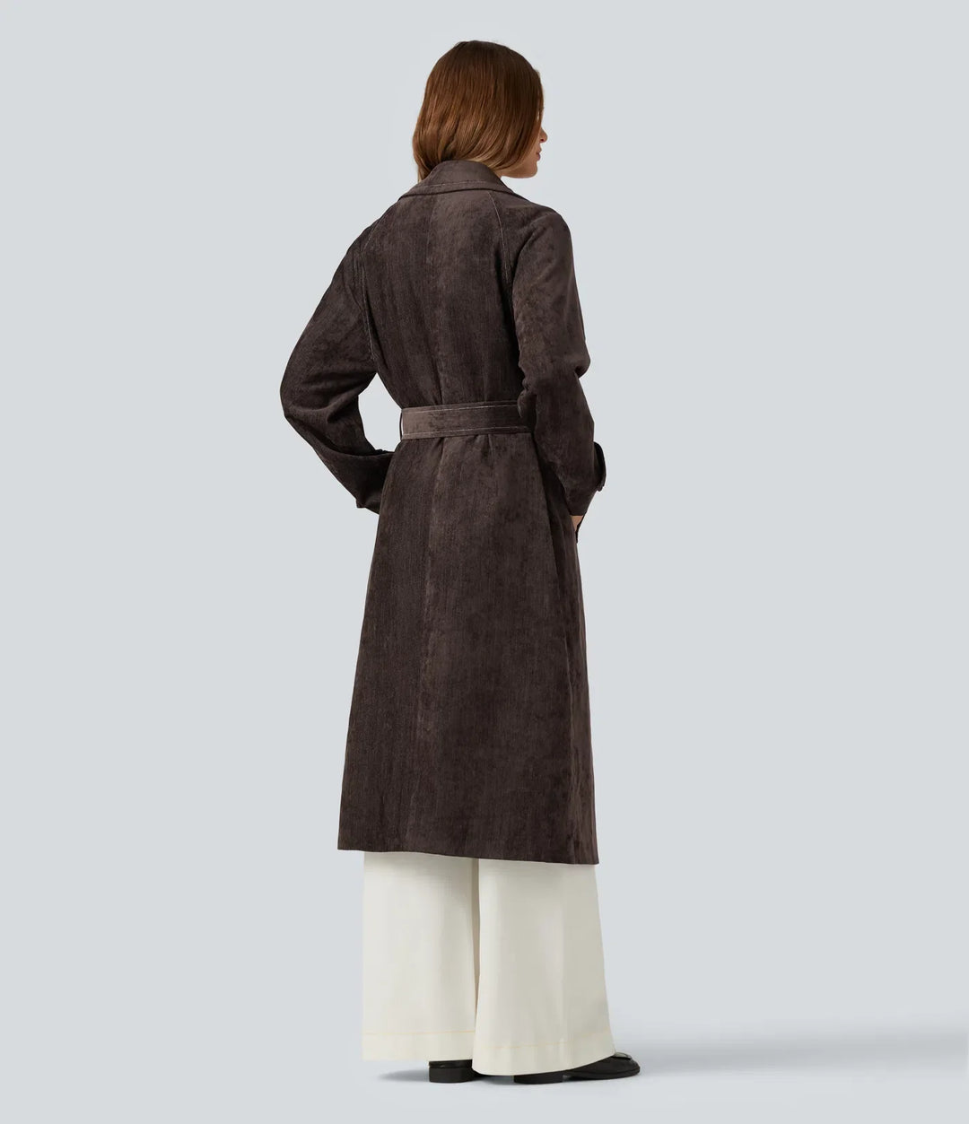 Long Sleeve Belted Longline Work Jacket with Pockets